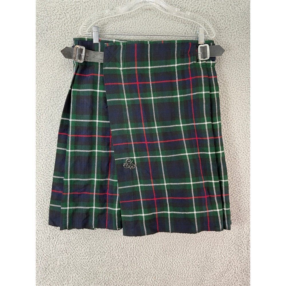 Gold Brother's Kilt Men Size 32 Green Plaid Tartan Leather Celtic Buckle Strap